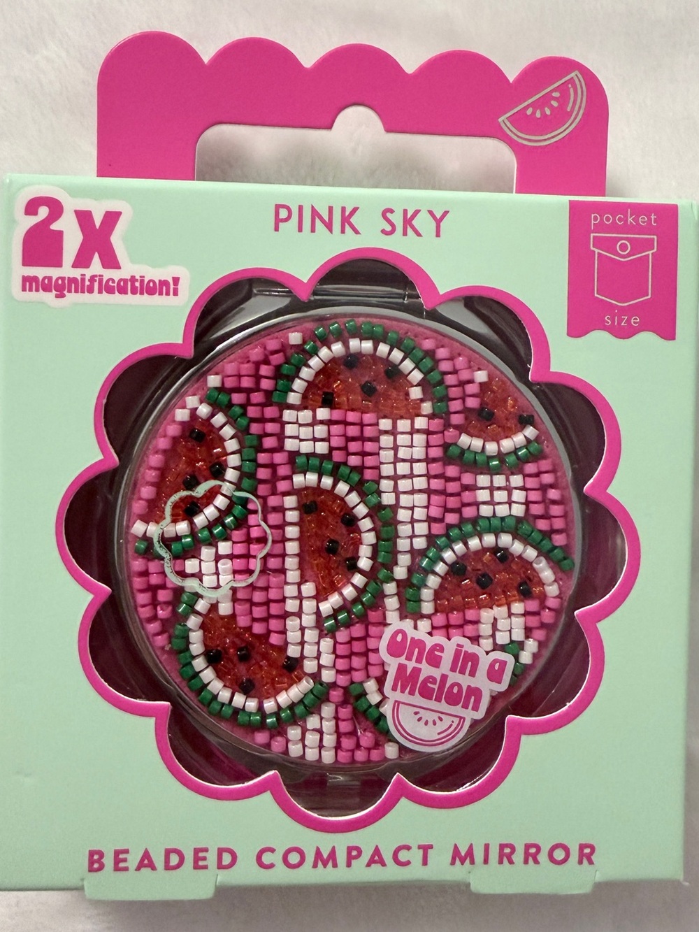 Pink Sky One in a Melon Beaded Compact Mirror - Pink